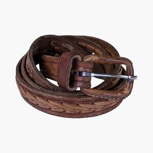 Vintage Western Bohemian Slim Brown Braided Leather Belt | Fits 32" - 36" Waist